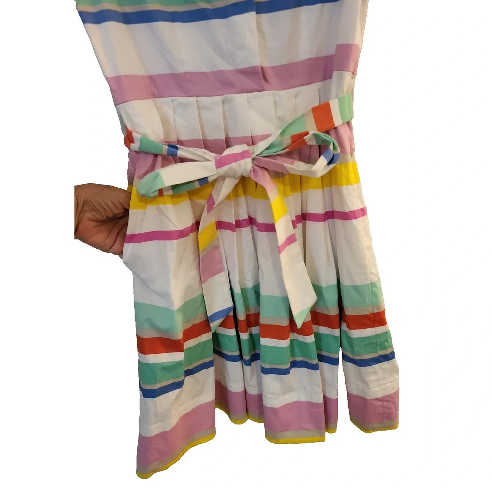 KATE SPADE Sweet Candy Multi Cape Stripes Shirtdress Pleated Front sz 2 Twee